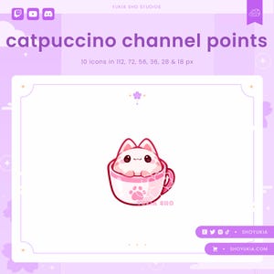 Icona del punto canale Twitch Cat Cafe Catpuccino / Emote carine, badge di iscrizione per streamer, ruoli su YouTube e Discord