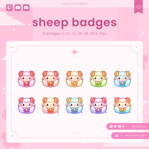 Kawaii Sheep Twitch Sub Badges | Cute Stream Badges, Bit Badges, Channel Points Icon, Emotes for Streamers, Discord & YouTube