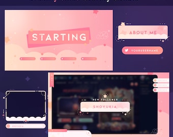 Dreamy Skies (Pink)  Stream Overlay Pack | Animated Twitch Overlay Bundle