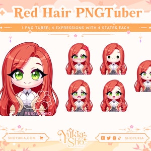 Red Hair Green Eyes Chibi PNGTuber Model for Twitch/YouTube Vtuber Model PNGTuber Twitch Vtuber Assets PNGTuber Premade image 1