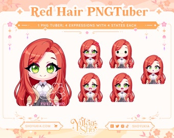 Red Hair Green Eyes Chibi PNGTuber Model for Twitch/YouTube | Vtuber Model | PNGTuber Twitch | Vtuber Assets | PNGTuber Premade