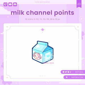 Icono de puntos de canal de Twitch de cartón de leche / Emotes lindos, insignias de suscripción para streamers, roles de YouTube y Discord