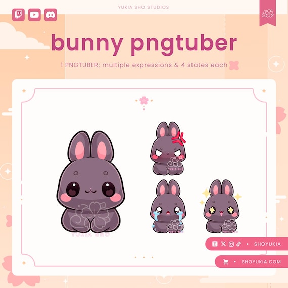 PNGTuber Model : Black Chibi Bunny  | VTuber Avatar for Streaming, Twitch, YouTube, and Discord