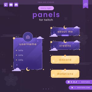 Twitch Panels: Sternennacht Lila | Grafik für Streamer