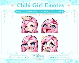 Pink Hair Blue Eyes Chibi Emote Set (Set 2) for Twitch/Discord |  Custom Twitch Emotes | Discord Emotes | Discord Stickers | Stream Emotes