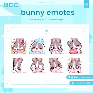 Bunny Twitch Emote Pack (Grey) | Cute Animal Emotes for Streamers, YouTube, Discord, Tiktok