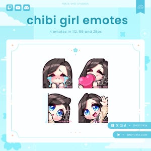 Chibi Girl Twitch Emote Pack (Set 1) | Cute Stream Emotes for YouTube, Discord & PNGTuber VTuber Assets