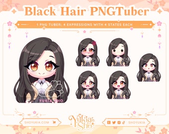 Black Hair Brown Eyes Chibi PNGTuber Model for Twitch/YouTube | Vtuber Model | PNGTuber Twitch | Vtuber Assets | PNGTuber Premade