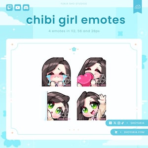 Chibi Girl Twitch Emote Pack (Set 1) | Cute Stream Emotes for YouTube, Discord & PNGTuber VTuber Assets