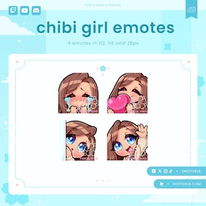 Chibi Girl Twitch Emote Pack (Set 1) | Cute Stream Emotes for YouTube, Discord & PNGTuber VTuber Assets