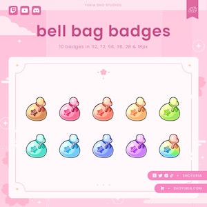 AC Bell Bag Twitch Sub Badges | Cute Stream Badges, Bit Badges, Channel Points Icon, Emotes for Streamers, Discord & YouTube