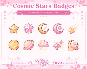 Cosmic Stars Sub Badges (Pink) for Twitch/YouTube/Discord | Bit Badges | Twitch Sub Badges | Stream Badges | Discord Roles | Youtube Badges