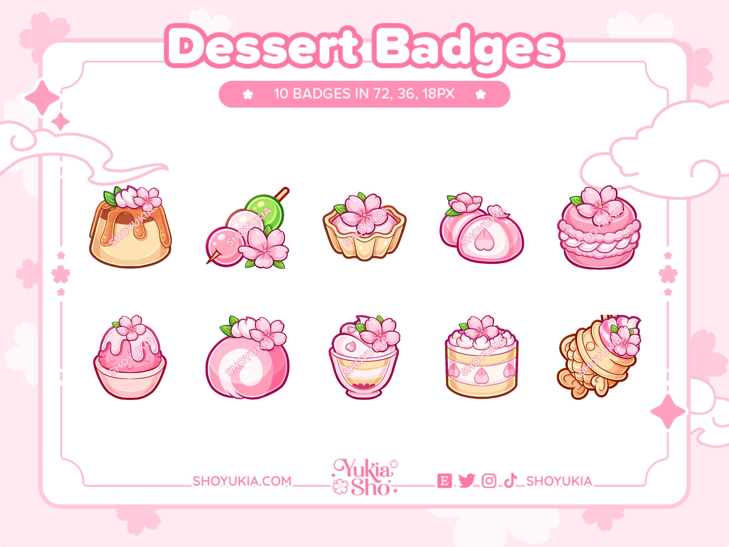 Sakura Themed Japanese Desserts Sub Badges for Twitch/YouTube/Discord | Bit Badges | Twitch Sub Badges | Stream | Discord Roles