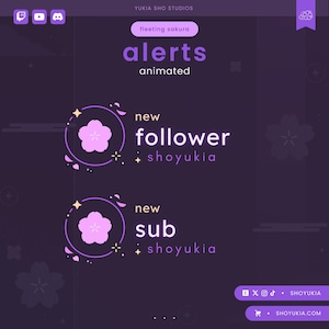Alertas de transmissão animados: Fleeting Sakura (roxo) | Gráficos para YouTube e Streamers