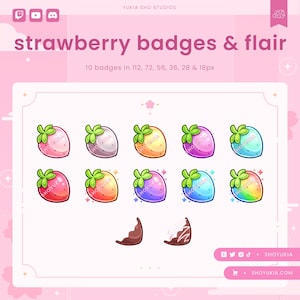 Strawberry Twitch Twitch Sub Badges with Flair | Cute Stream Badge Set, Channel Point Icons, Emotes for Discord, Channel Points & YouTube
