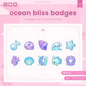 Ocean Bliss Twitch Sub Badges (Blue)  | Cute Stream Badges, Bit Badges, Channel Points Icon, Emotes for Streamers, Discord & YouTube