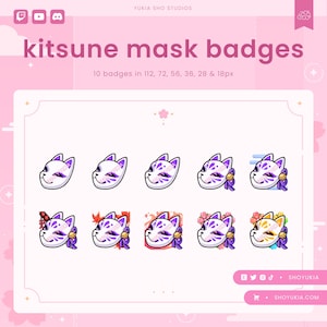Kitsune Mask Twitch Sub Badges (Purple)  | Cute Stream Badges, Bit Badges, Channel Points Icon, Emotes for Streamers, Discord & YouTube