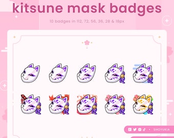 Kitsune Maske (Lila) Twitch Sub Badges | Bit Badges & Channel Punkte für Discord