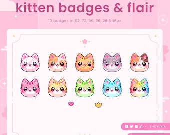 Kitten Twitch Sub Badges with Flair | Cute Stream Badge Set, Channel Point Icons, Emotes for Discord, Channel Points & YouTube