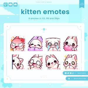 Kitten Twitch Emote Pack (White) | Cute Animal Emotes for Streamers, YouTube, Discord, Tiktok