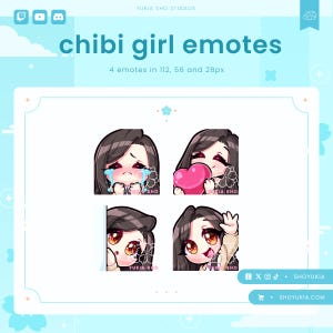 Chibi Girl Twitch Emote Pack (Set 1) | Cute Stream Emotes for YouTube, Discord & PNGTuber VTuber Assets