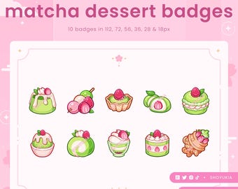 Matcha Japanese Desserts Twitch Sub Badges | Bit Badges & Channel Points for Discord