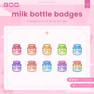 Milk Bottle Twitch Sub Badges | Cute Stream Badges, Bit Badges, Channel Points Icon, Emotes for Streamers, Discord & YouTube