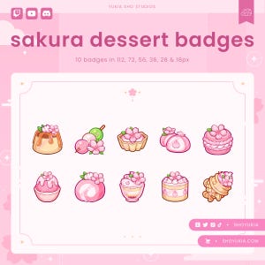 Sakura Japanese Desserts Twitch Sub Badges  | Cute Stream Badges, Bit Badges, Channel Points Icon, Emotes for Streamers, Discord & YouTube
