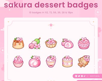 Sakura Japanese Desserts Twitch Sub Badges  | Cute Stream Badges, Bit Badges, Channel Points Icon, Emotes for Streamers, Discord & YouTube