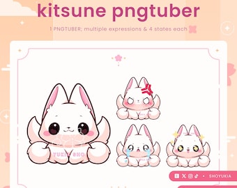 Weiß Kitsune PNGtuber Model | Kawaii VTuber Profilbild