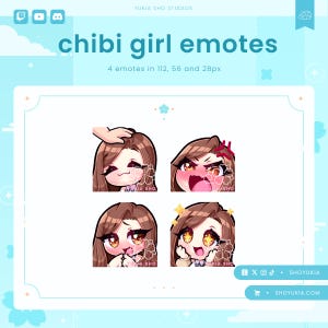 Chibi Girl Twitch Emote Pack (Set 2) | Cute Stream Emotes for YouTube, Discord & PNGTuber VTuber Assets |