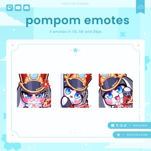 May include: Three digital illustrations of a white rabbit wearing a red and gold military hat. The rabbit has blue eyes and is shown with three different expressions: angry, surprised, and happy. The illustrations are for use as emotes on Twitch and other platforms.