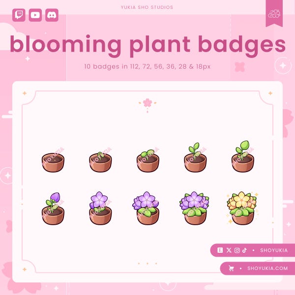 Twitch-subbadges: bloeiende plant (paars) | Bitbadges, kanaalpuntpictogrammen voor Discord en YouTube
