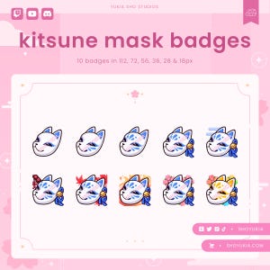 Kitsune Mask Twitch Sub Badges (Blue)  | Cute Stream Badges, Bit Badges, Channel Points Icon, Emotes for Streamers, Discord & YouTube