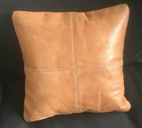 Brown leather lumbar pillow cover cognac vegan leather Etsy
