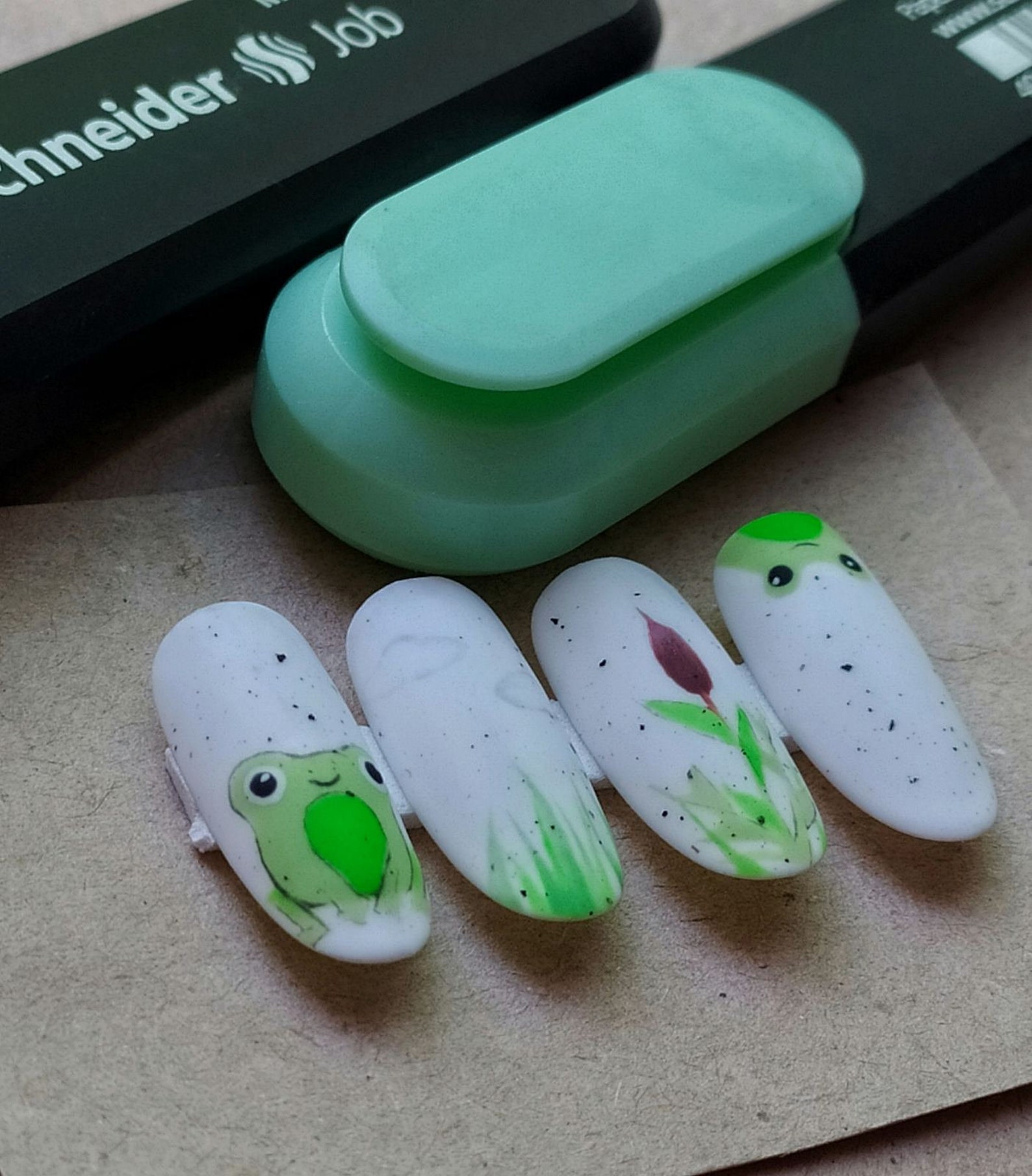 Green Froggy Nail Set Green on White Press On Nails Set | Etsy