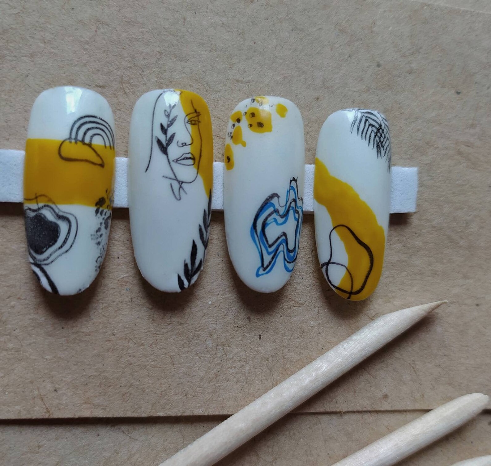 Autumn Yellow Press on Nails Set Mustard Black & Blue on Etsy