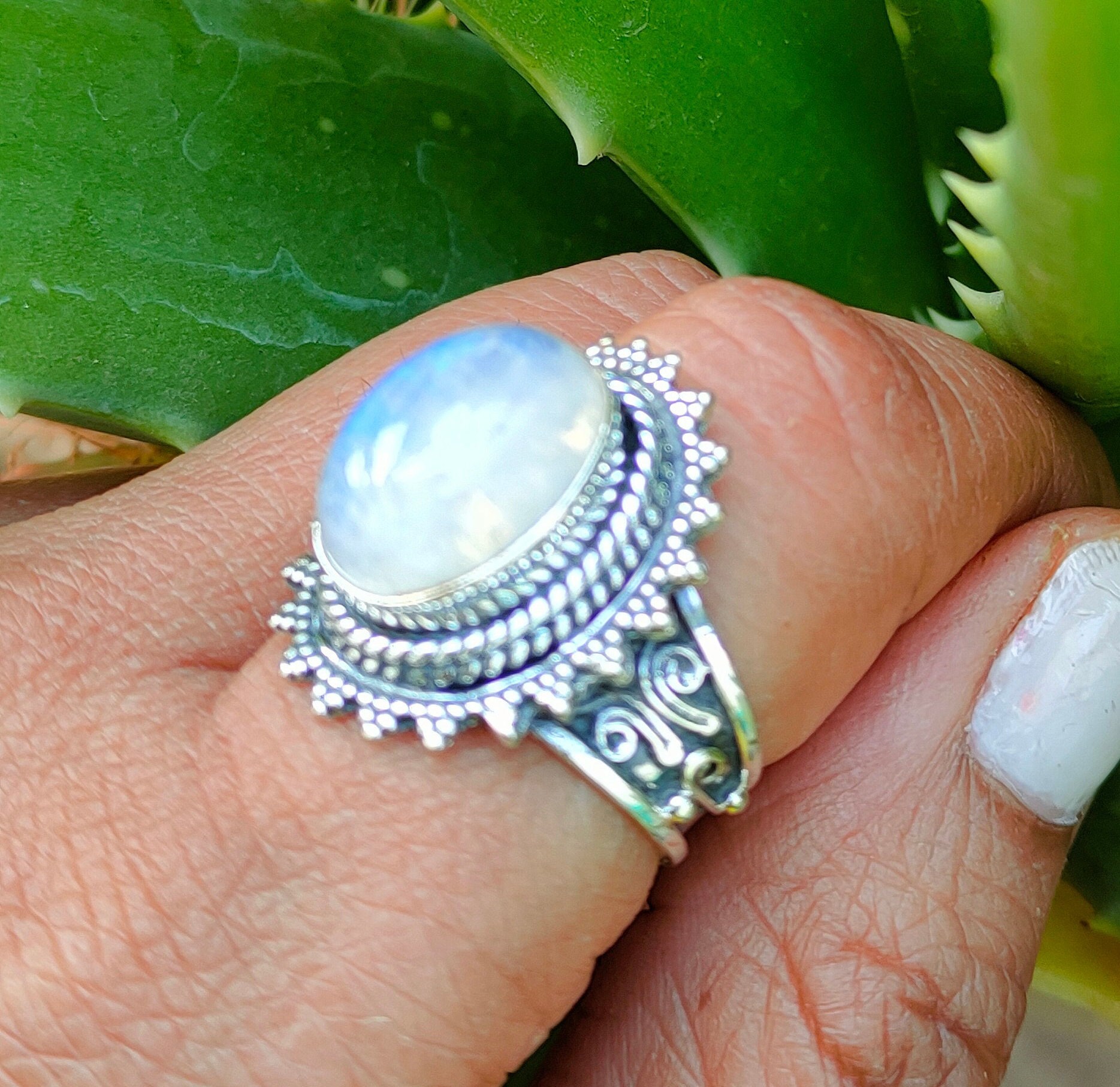 Blue Flash Moonstone Ring Handmade Ring Oval Gemstone Ring Big Etsy