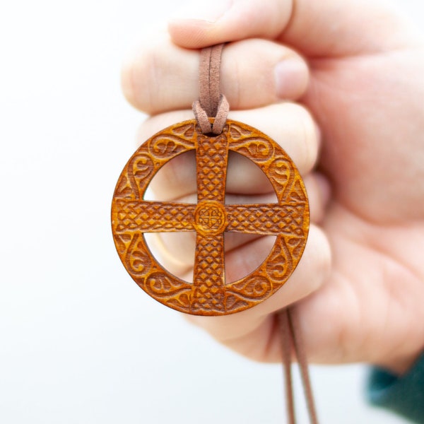 Earth planet necklace. Sun cross wooden pendant. Earth zodiac glyph. Astrological symbol jewelry. Occult alchemy necklace