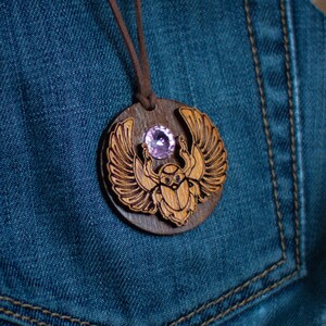 Egyptian necklace with pink glass stone, Scarab beetle pendant, African talisman jewelry, Egyptian protection necklace, Good luck amulet