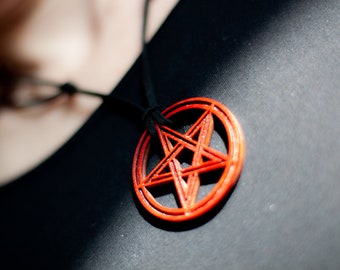 Pentagram necklace in red wood with adjustable faux suede leather cord, Pentacle protective amulet, Sacred geometry talisman, wiccan jewelry