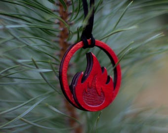 Fire Tribe Wooden Pendant, Pagan Flame Necklace