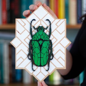 Green Beetle Collectable Artwork, Insect Wall Hanging, Handcrafted 3D Multilayer Plywood Green Bug, Gift Idea for Nature Lover, Entomologist
