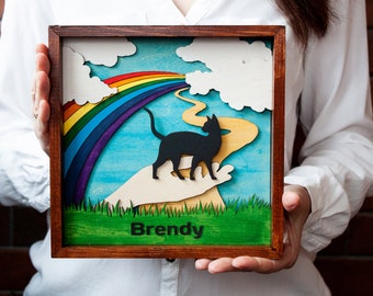 Custom cat memorial plaque, Cat loss sympathy gift, Personalized cat memorial shadow box, Rainbow bridge, In loving memory of cat gift