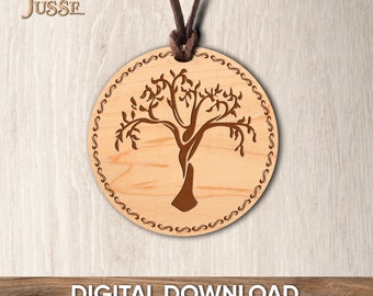 Ciondolo Albero della Vita SVG, File tagliato al laser, Collana Yggdrasil vettoriale, Modello per gioielli CNC, Download digitale dxf pdf
