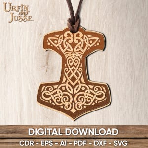 Thor hammer necklace design for cutting project, Digital download files, DXF, SVG, PDF, Thor hammer necklace diy, Norse pagan style jewelry