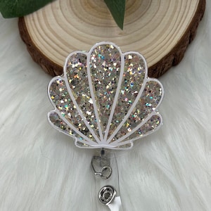 Summer Seashell Badge Reel--Clamshell Badge Reel-Summer Badge Reel-Graduation Gift-Coworker Gift-Glitter Beach Badge-Nurse Badge Reel