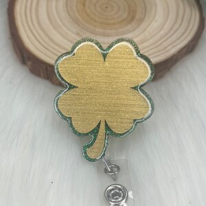Glitter Clover Badge Reel--St. Patricks Badge Reel-Lucky Clover Badge Reel-Coworker Gift-Glitter Leprechaun Badge-Nurse Badge Reel