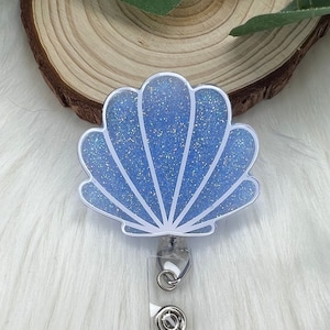 Summer Seashell Badge Reel--Clamshell Badge Reel-Summer Badge Reel-Graduation Gift-Coworker Gift-Glitter Beach Badge-Nurse Badge Reel
