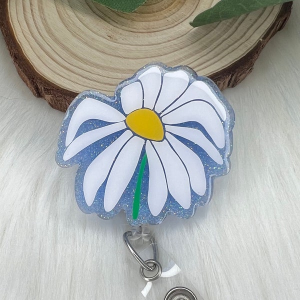 Whimsical Daisy Badge Reel--Flower Badge Reel-Summer Badge Reel-Graduation Gift-Coworker Gift-Glitter Badge-Nurse Badge Reel-Wilting Daisy